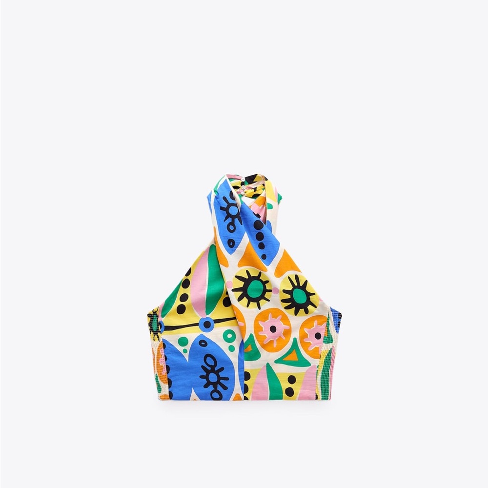 Zara Colorful Geometric Halter Tank Top - Yellow, Blue, Green, Pink